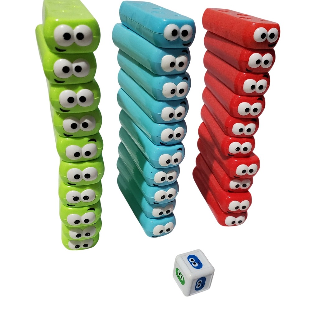 Kids Stacking Block Game with Googly Eyes Red Blue Green 24 Pieces and Die